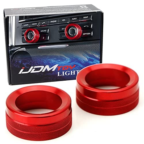 iJDMTOY 2pc Red Sports Aluminum AC Climate Control and Radio Volume Turner Ring Covers Compatible with Porsche 2014up Macan 20112018 Cayenne 20102016 Panamera 20122019 911