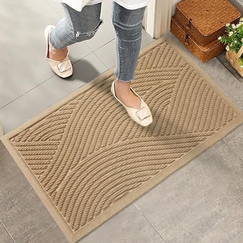 HIYARD Sturdy Front Door Mat Absorbent Muddy Dirt Resist Welcome Door Mats Outdoor Indoor Stain and Fade Resistant NonSlip Backing Entry Mat Low Profile Doormat for Entryway 2917 Beige