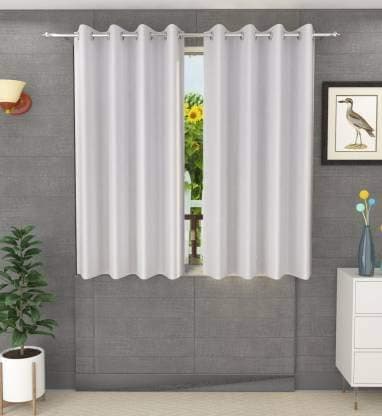 Parda Sansar Polyester Blend Solid Eyelet Window Semi Sheer Curtains Window 5 Feet White Pack Of 2