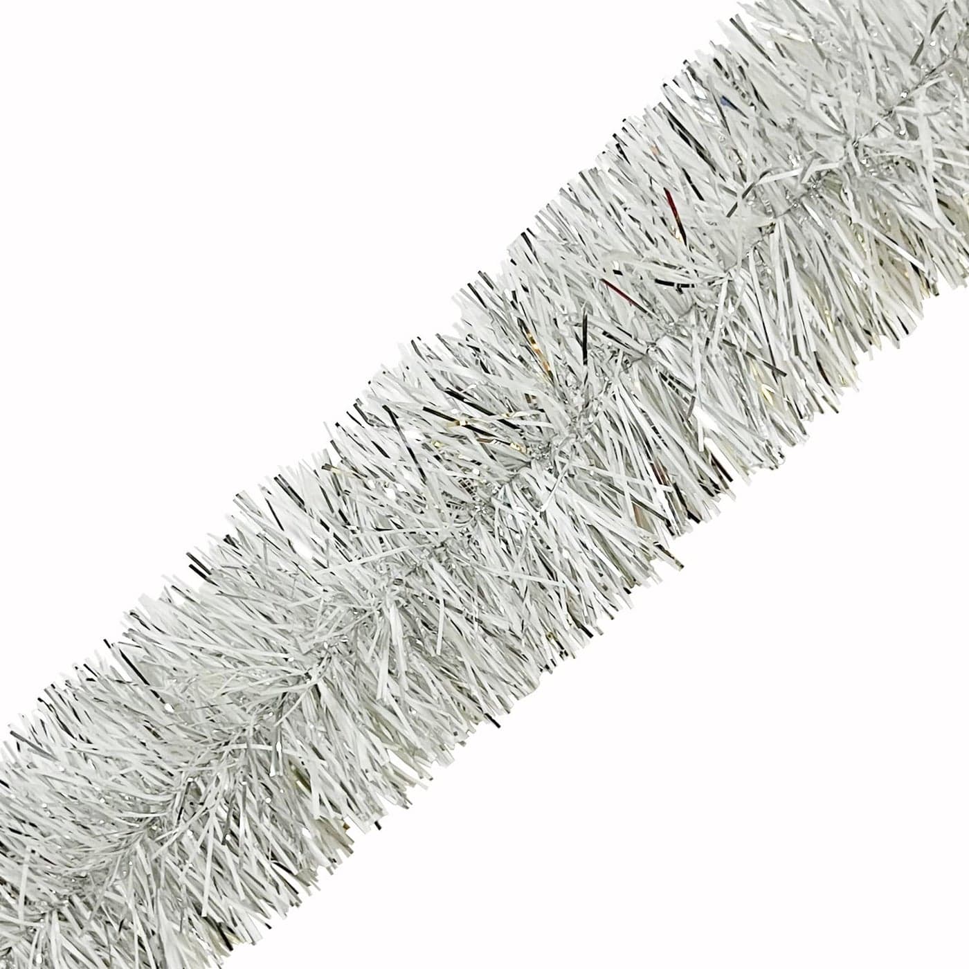 CareCheer 25 Feet Christmas Tree Tinsel Garland Metallic Twist Garland Sparkly Foil Streamer for Mardi Gras Parade Floats Christmas New Year Wedding Birthday 4 x 25 Silver White