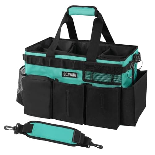 SCAVATA Wearable Cleaning Caddy Bag Cleaning Caddy Supplies Organizer with Handle Shoulder Straps for Housekeepers Under Sink Car Cleaning Tool Organizers with 4 Foldable Divider Lake Blue