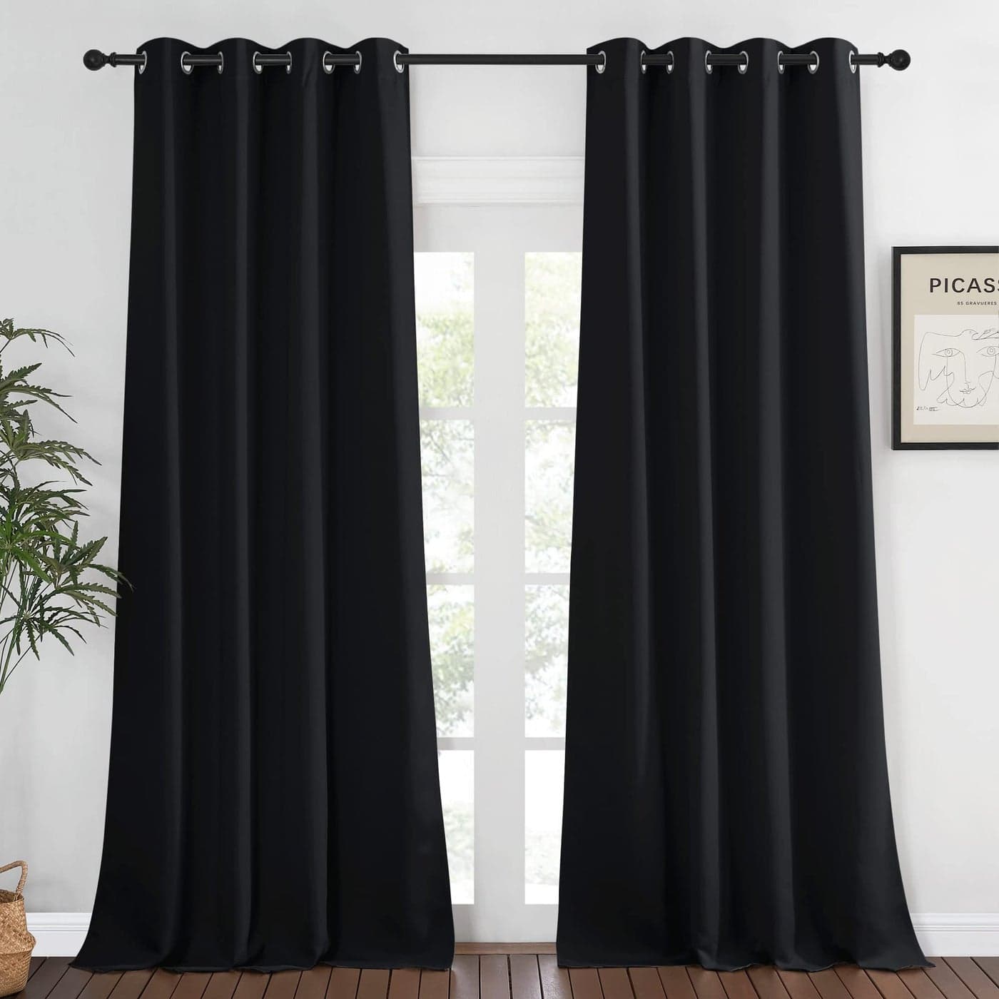 NICETOWN Black Out Room Darkening Curtain Black Color Thermal Insulated Modern Window Covering Soundproof Drape Panel for Bedroom W52 x L95 Inch 8 Grommets Top 1 Piece