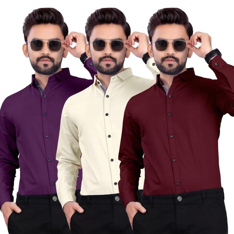 Pinkmint Shirt for Men ll Cotton Blend Combo Shirt ll Spread Collar Men;s Shirt ll Formal Shirt (Pack of 3)