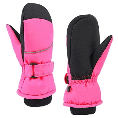 TRIWONDER Kids Winter Snow Mittens, Waterproof Warm Kids Ski Gloves Thermal Fleece Outdoor Snowboard Snow Gloves for Baby Boys Girls (Rose Red - 7-9 Years Old)