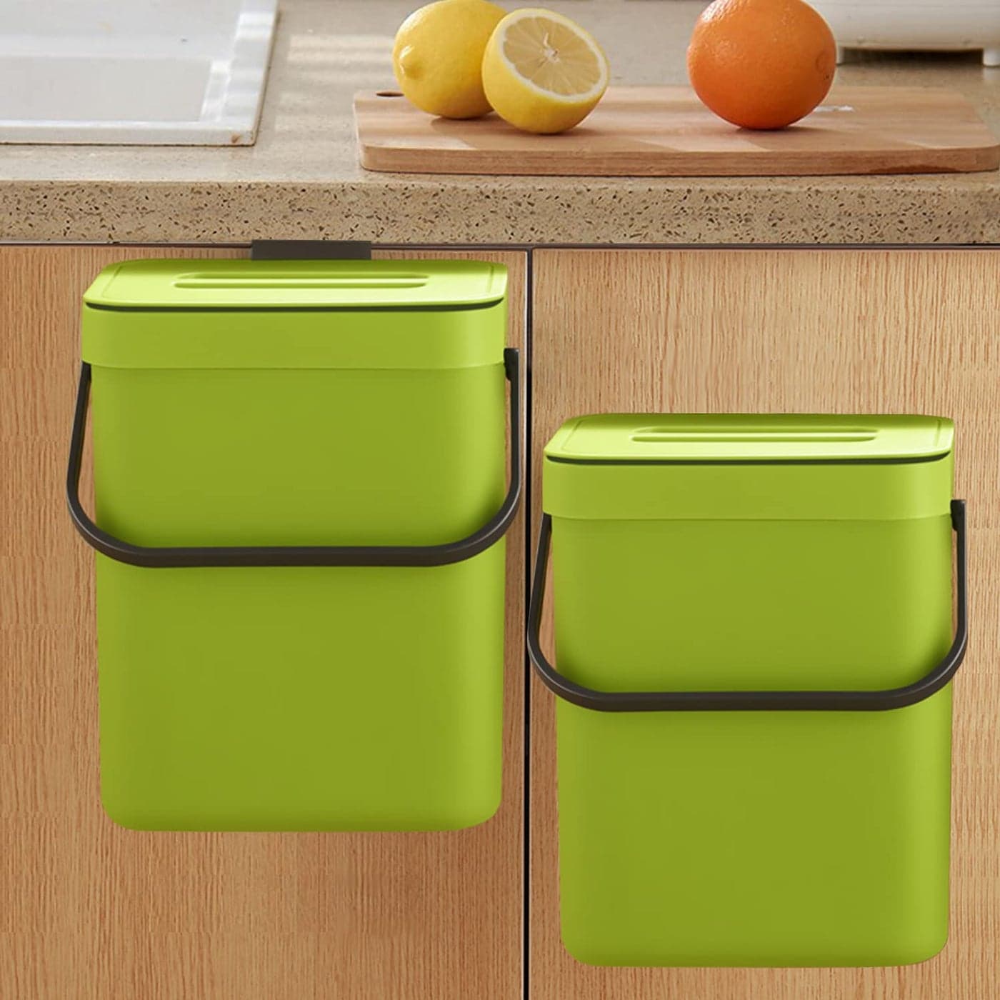 LALASTAR Small Plastic Trash Can Hanging Small Trash Can with Lid Under Sink for Kitchen Food Waste Bin for Countertop Mountable Garbage Can for Bathroom RV 5L13 Gal Green