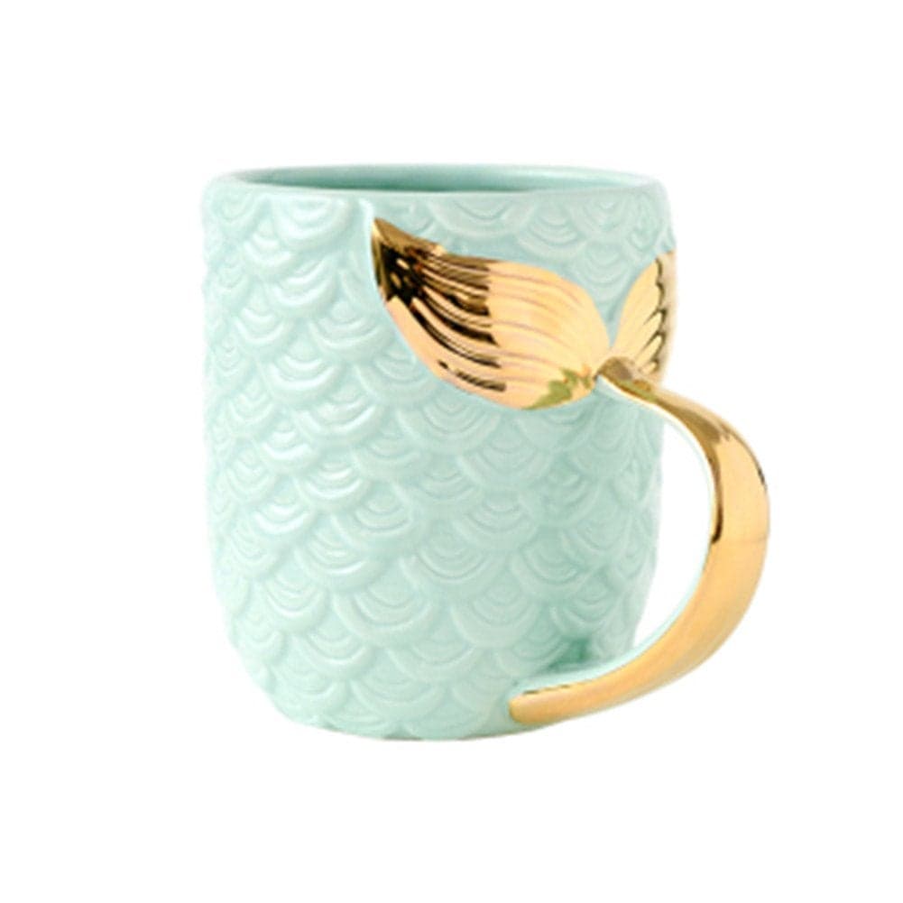 ZaH 15 oz Mermaid Mug Ceramic Coffee Mugs Big Cute Cups Cappuccino Teacup Birthday Bridal Shower Engagement Wedding Gifts Soup Mug for Men Women Kids Girls Boys Gold Handle Blue Mermaid Tail