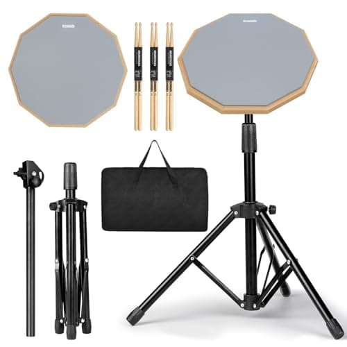 Drum Practice Pad Snare Drum Stand Set 12 In With Double Sided Silent Drum Pad Drum sticksCarrying Bag Adjustable Stand Grey