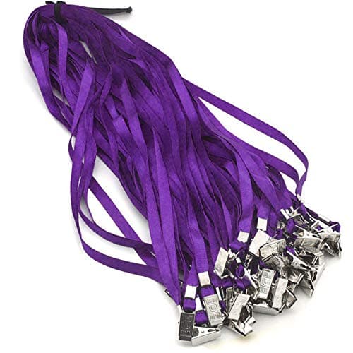 Bird Fiy 50 Pcs Bulk Purple Lanyard for Lanyards Clip Name Badge Holde School,Work,Company, Kids (Purple)