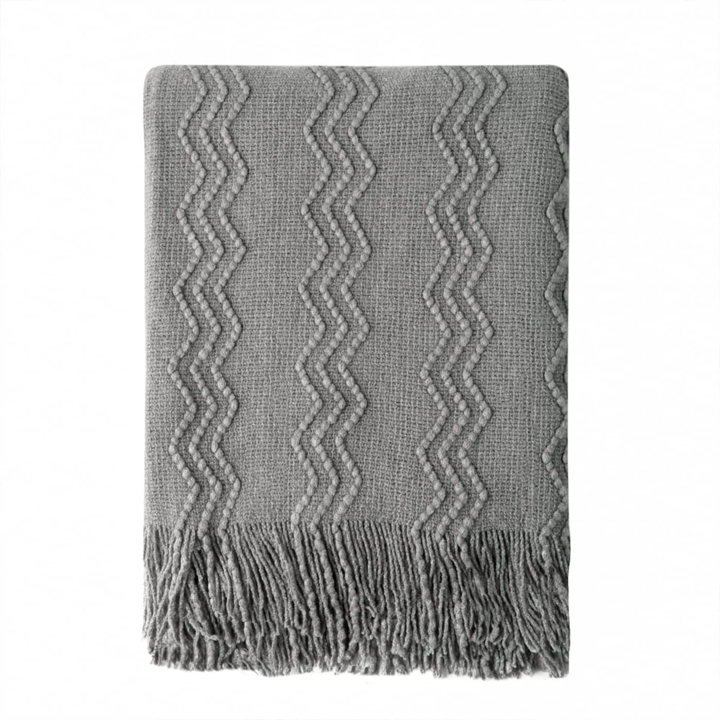 BOURINA Greyish Throw Blanket 50x60 Inches Throw Textured Solid Soft Sofa Couch Decorative Knit Blanket