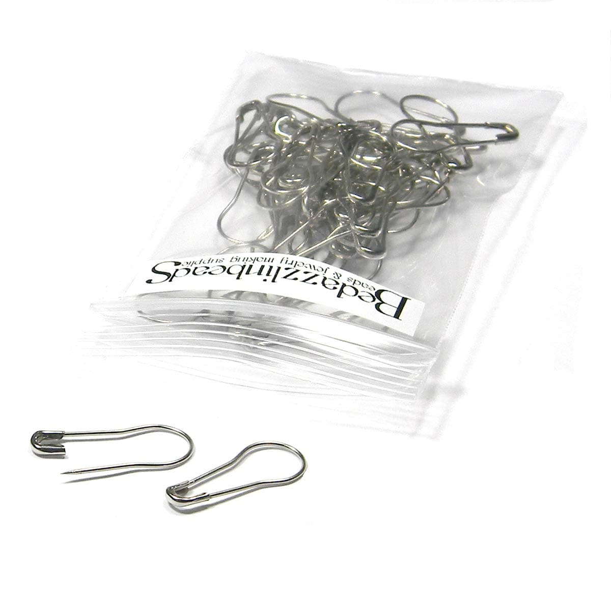 50 Easy to Use Bulb Shaped Safety Pin Bail Findings for Brooches or Necklaces Platinum Silver Plated