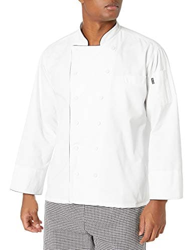 Chef Code Men's Black Trimmed Classic Executive Chef Coat, White, Small