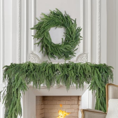 4 Pack Christmas Norfolk Pine Garlands 6FT Real Touch Artificial Greenery Garland Full Evergreen Pine Garland for Mantle Fireplace Table Wall Stairs Outdoor Holiday Dcor