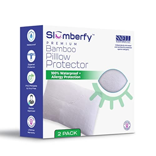 Queen Size Waterproof Bamboo Pillow Protector by Slumberfy - Premium Pillow Cases with Allergy Protection - Natural & Breathable Jacquard Pillow Covers 20x30 in - Pack of 2 Pillow Covers