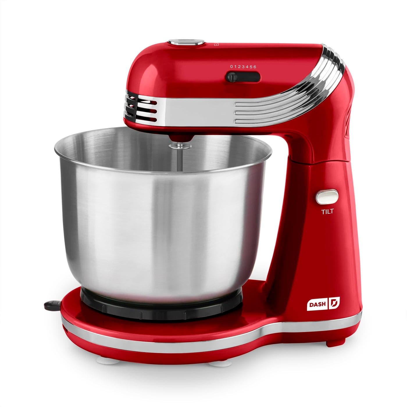 DASH Stand Mixer Electric Mixer for Everyday Use 6 Speed Stand Mixer with 3 qt Stainless Steel Mixing Bowl Dough Hooks Mixer Beaters for Dressings Frosting Meringues More Red DCSM250RD