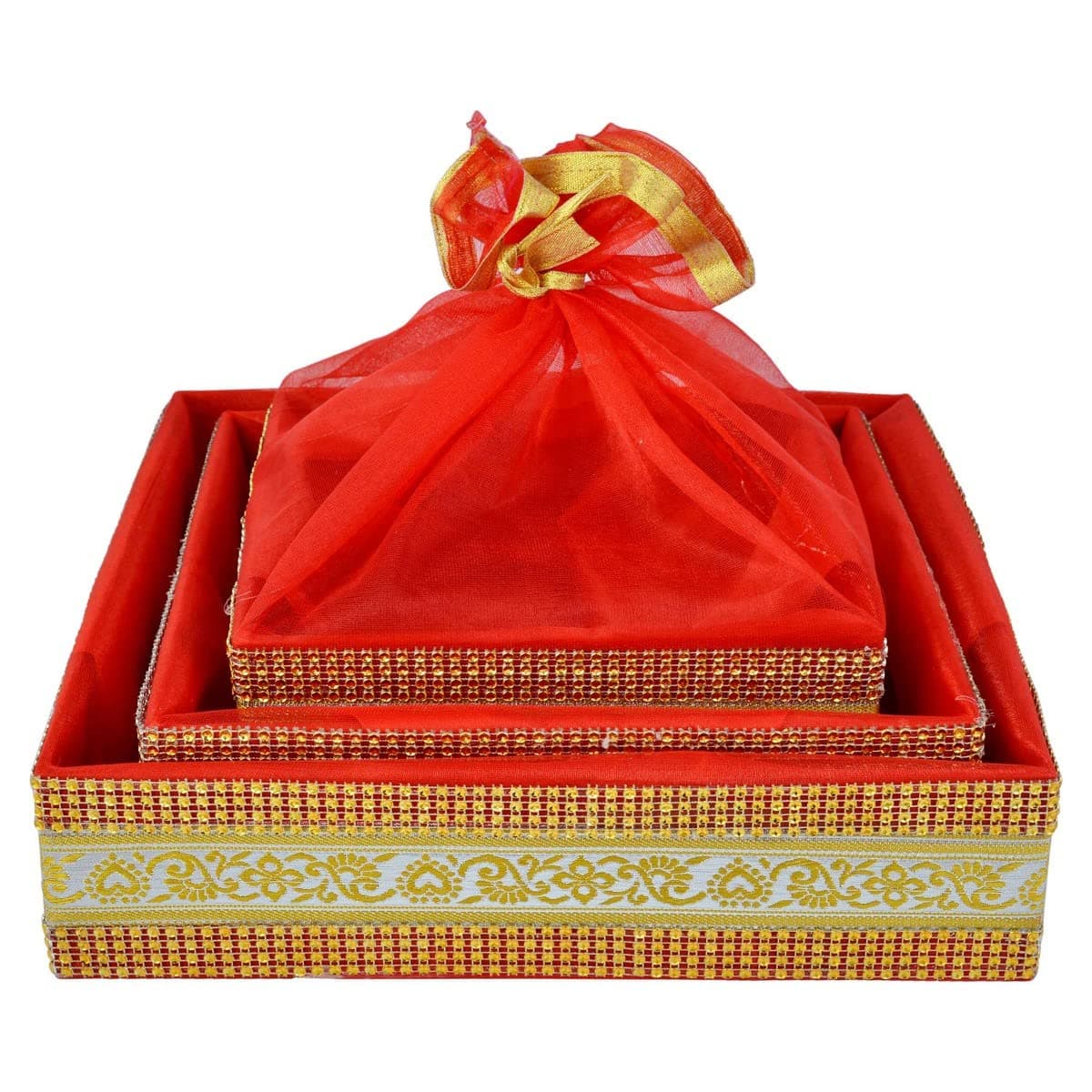 LINE N CURVES 3 Set Gift Organizer Baskets Wedding favour baskets Dry fruit Gifting Box Wedding Hamper Trays Baby Shower Gift Packing Red