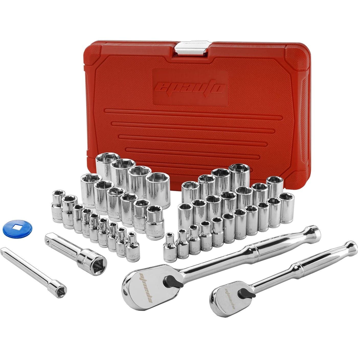 EPAuto 46 Pieces 1/4-Inch and 3/8-Inch Drive Socket Set with 90 Tooth Reversible Ratchet