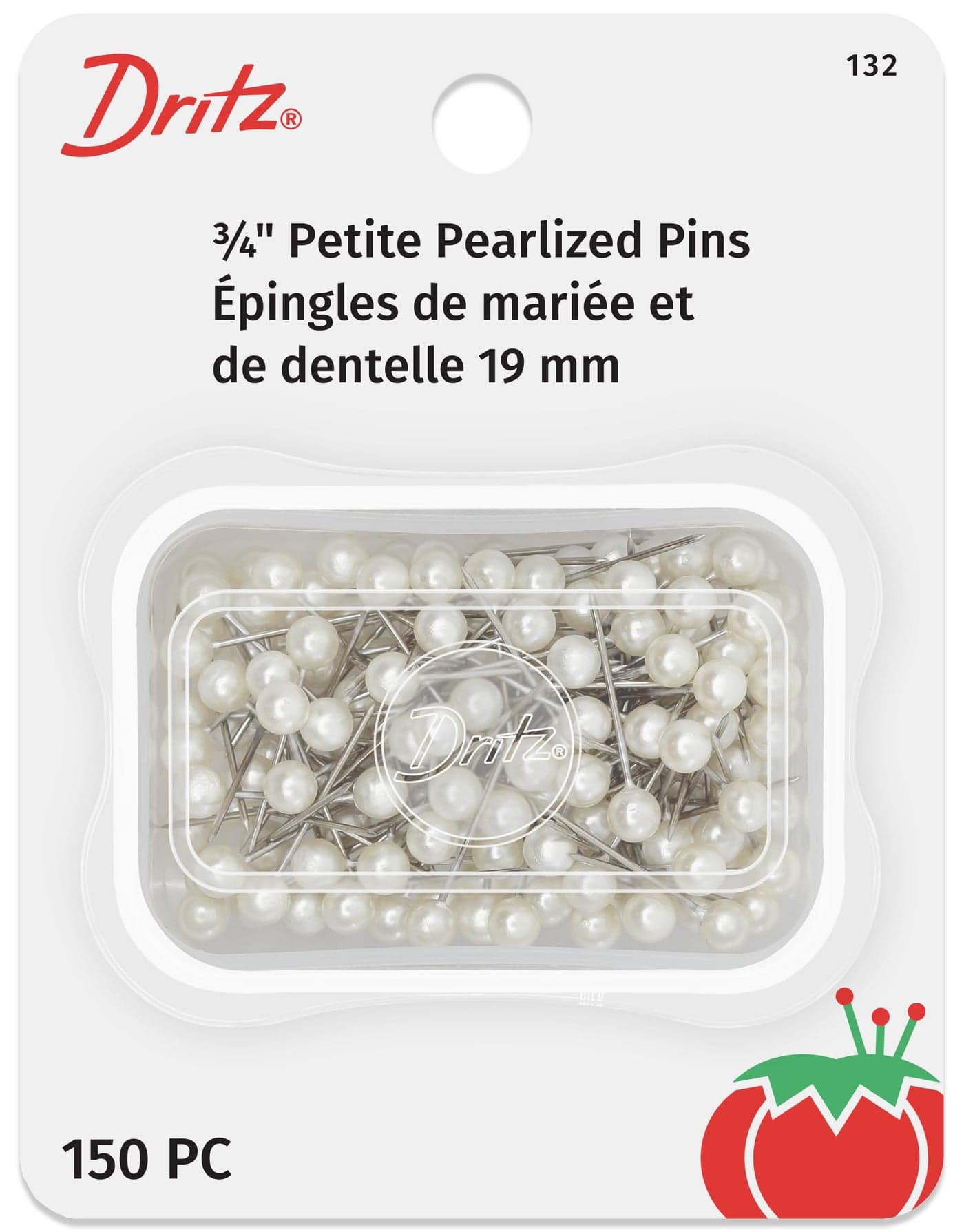 Dritz 132 Pearlized Pins Petite White 34Inch 150Count