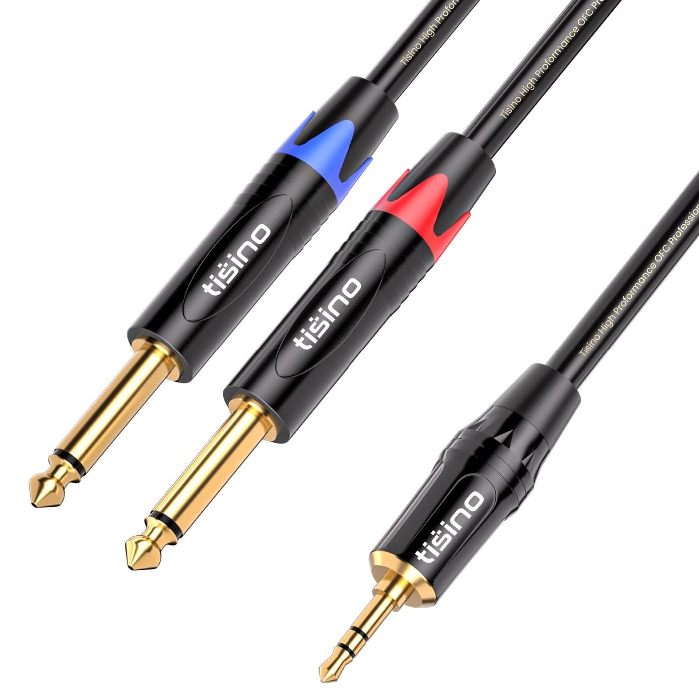 Tisino 1/8 to 1/4 Stereo Cable, 1/8 Inch TRS Stereo to Dual 1/4 inch TS Mono Y-Splitter Cable 3.5mm Aux Mini Jack to Jack Breakout Cord - 10 feet