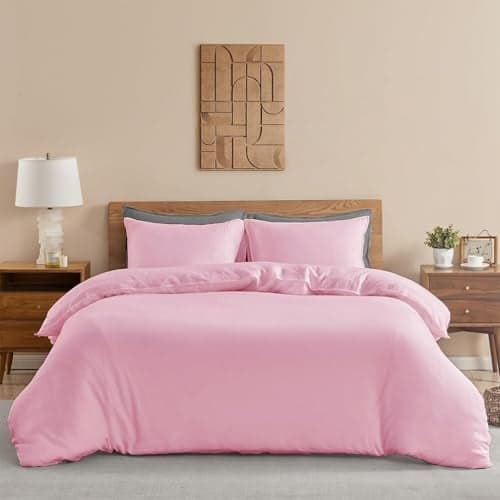 HOMEMONDE Duvet Cover Double Bed 210 TC Cotton Comforter Cover with Corner Ties | Quilt Cover | Rajai Cover | Blanket Cover | Double Bed (80 x 90 Inches) | 1 Piece Duvet Cover | Pink Solid