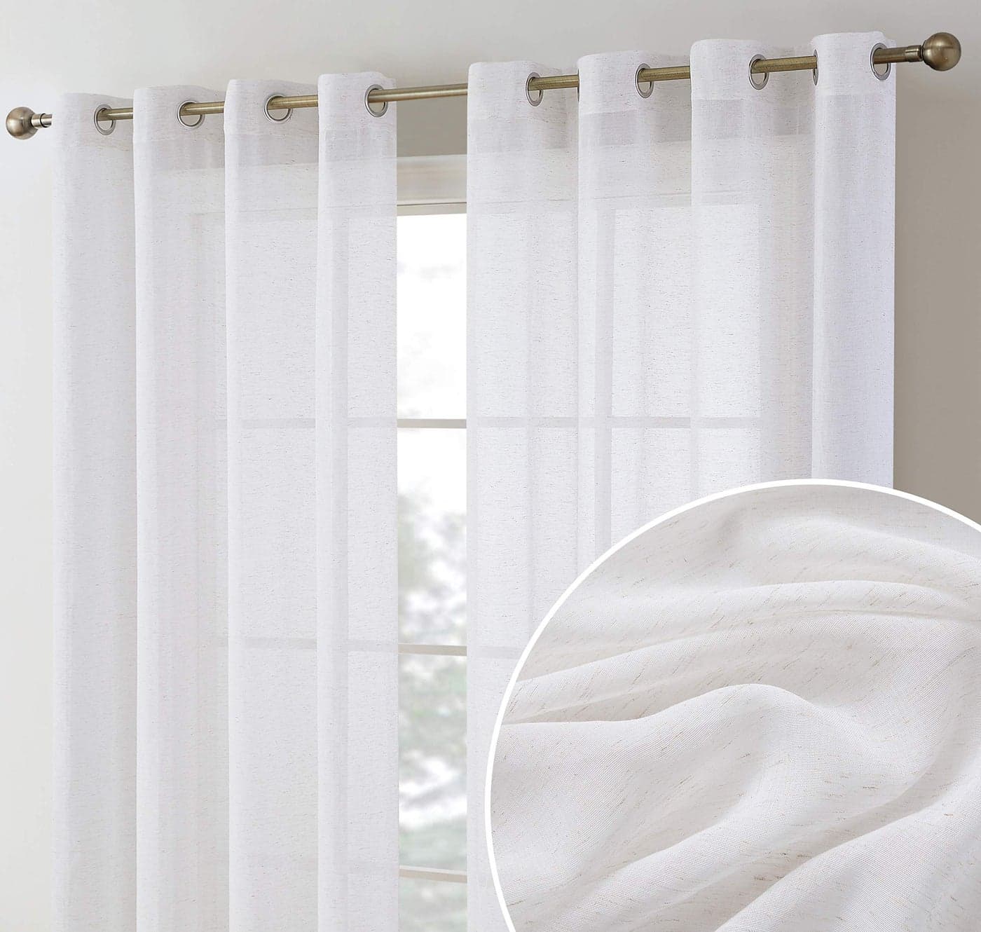 HLCME Sierra Burlap Flax Linen Semi Sheer Privacy Light Filtering Transparent Window Grommet Floor Length Thick Curtains Drapery Panels for Office Living Room 2 Panels 54 W x 84 L White