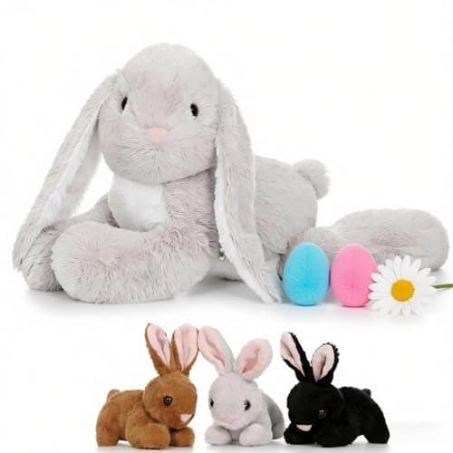 BENINY 4 Pcs Easter Bunny Stuffed Animal Large Stuffed Rabbit Plush Toys for Kids Cuddly Mommy Bunny Surprise with 3 Small Bunnies