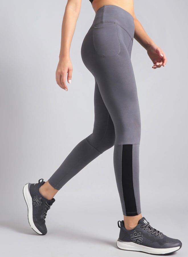 Women Grey Step Up Cotton Leggings — M
