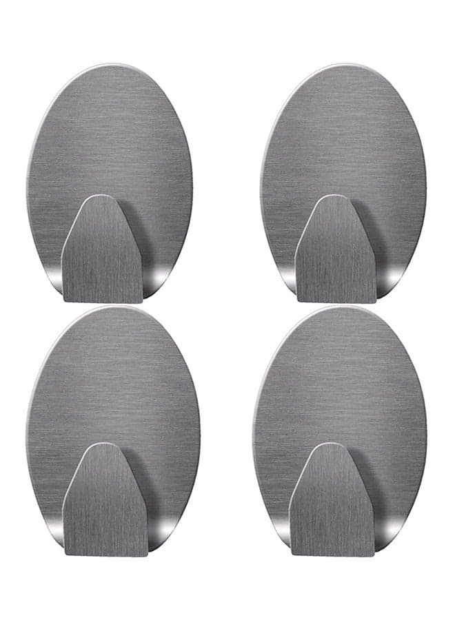 Towel Hook Set- Self Adhesive Hooks Bathroom & Kitchen Stainless Steel 4-Packs (Silver)