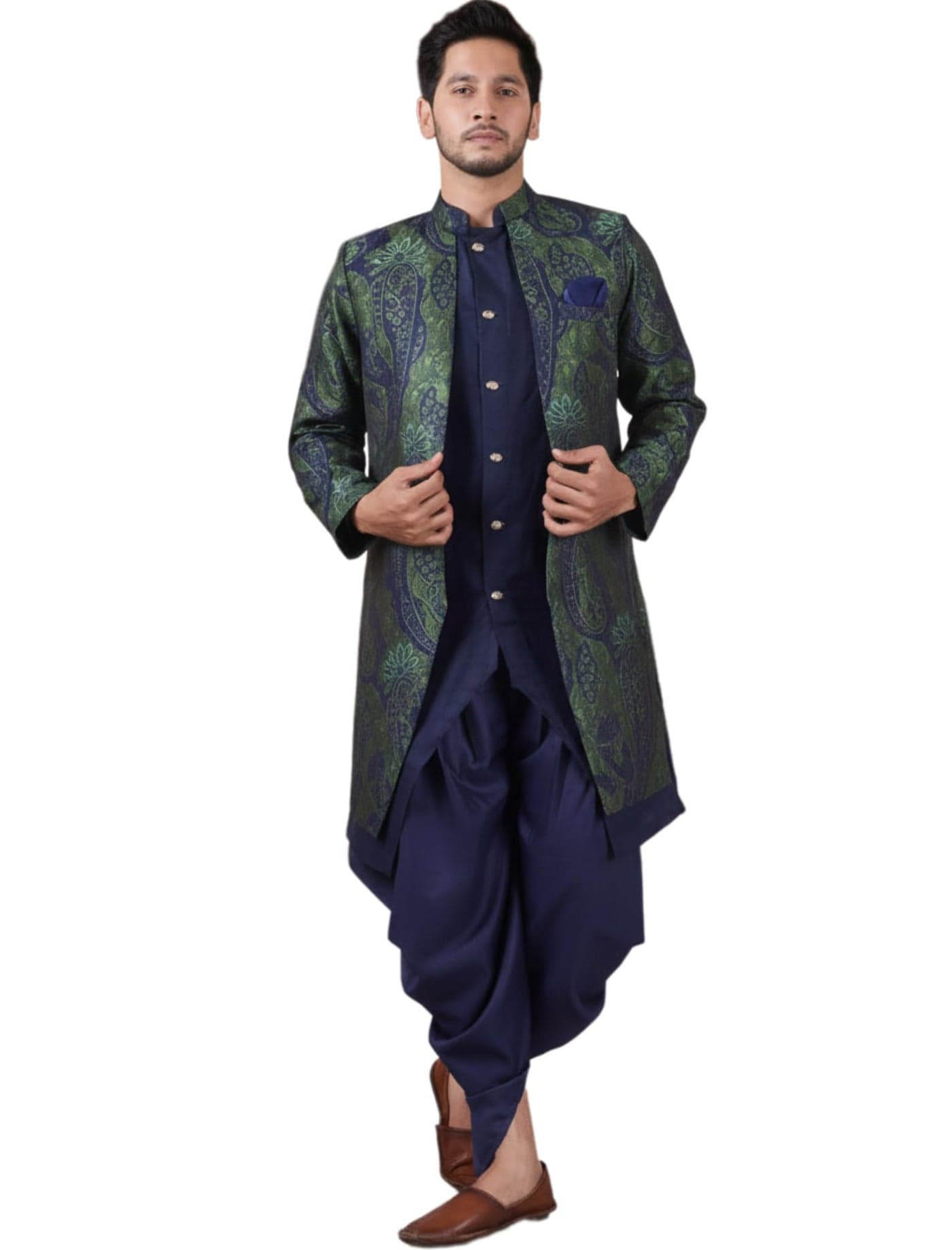 XEPON Mens Ethnic Wear Indo Western Dhoti Set - Mahendi (XX-Large)