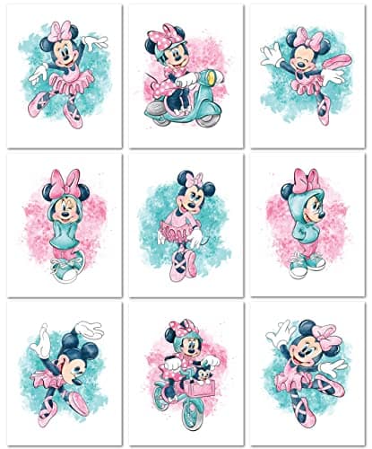 Nistio® Minnie Mouse Wall Prints, Minnie Mouse Wall Art for Girls, Minnie Mouse Wall Décor, Set of 9, 8x10 inches (Unframed)