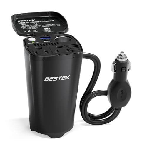 BESTEK 200W Power Inverter, Car Plug Adapter Outlet Converter with Dual 4.5A USB Charging Ports, Cup Holder Car Charger with Cigarette Lighter Socket for Laptop, Computer (Cola Red)
