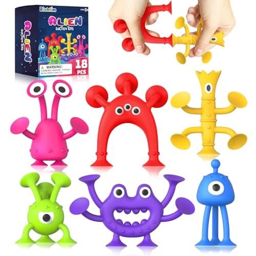 Suction Toy Toddler Bath Toys No Hole Bath Toy for Boys Girls 18PCS Sensory Fidget Toys for Kids Baby Window Building Toy Gooide Bag Stuffers Travel Gifts Easter Basket Stuffers Egg Fillers