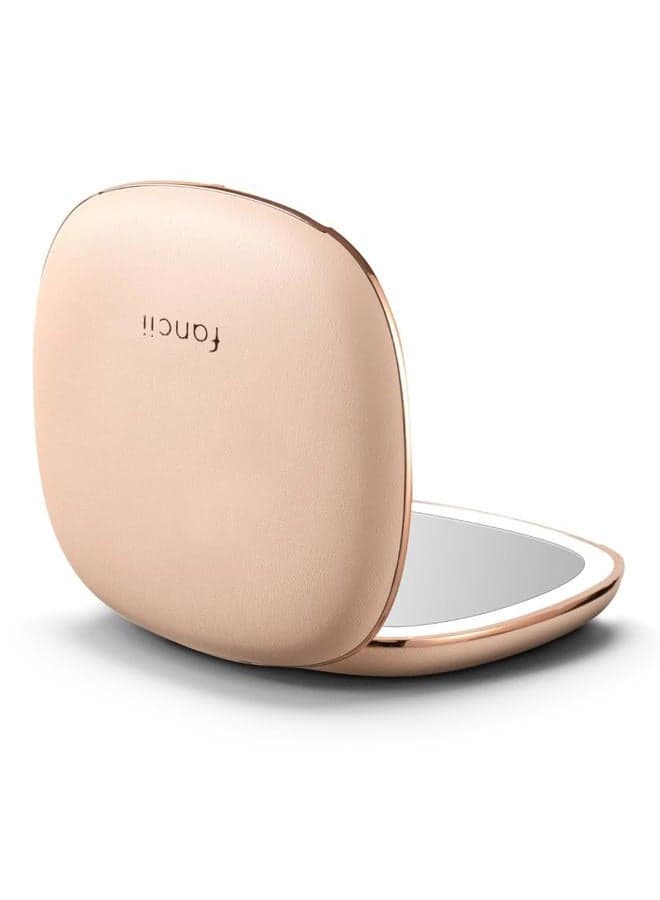 Mila 2 Compact Makeup Mirror with LED Light, Rechargeable, 10x /1x Magnifying, Tru-Glow Lighting System, Vegan Leather, Small Travel Mirror for Purses (Champagne Cream)