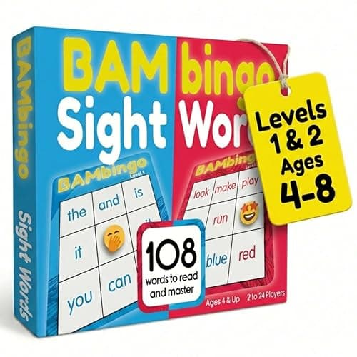 THE BAMBINO TREE Sight Word Bingo Game Level 1 and 2 Educational Games for Kids Learn to Read Vocabulary for Kindergarten 1st Grade Dolchs Frys Words Lists