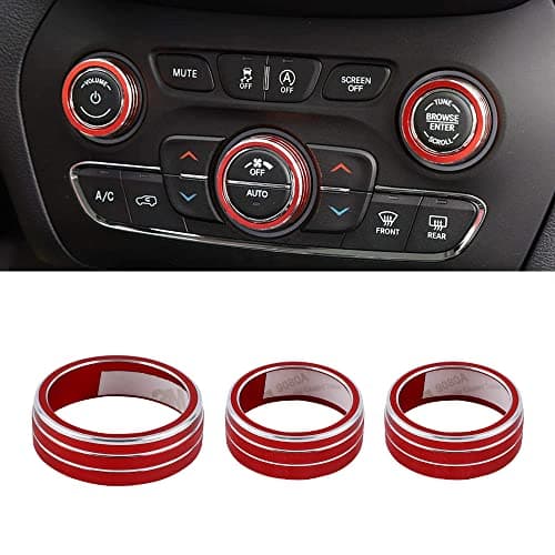 PIFOOG Grand Cherokee Accessories for Jeep Cherokee 2014-2022 AC Knob Covers Decals Center Console Cover Red Car Interior Dashboard decorationsTrim 3PCS
