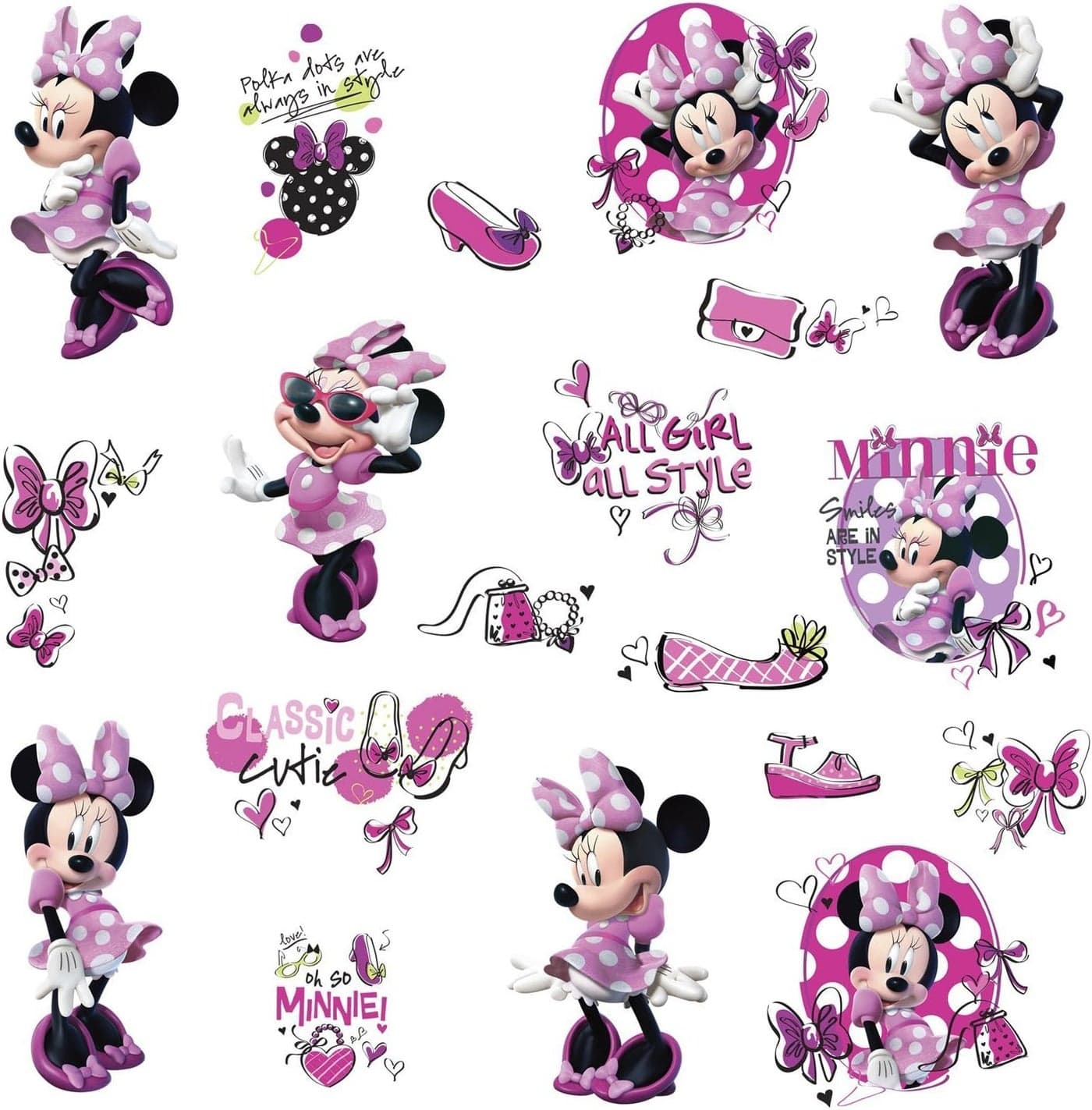 RoomMates RMK2554SCS Minnie Fashionista Peel and Stick Wall Decal Pink