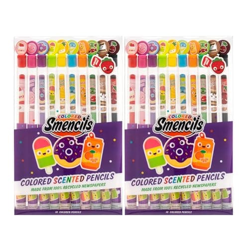 Colored Smencils 2 Pack Patented Gourmet Scented Colored Pencils made from Recycled Newspapers 10 Count Gifts for Kids School Supplies Classroom Rewards