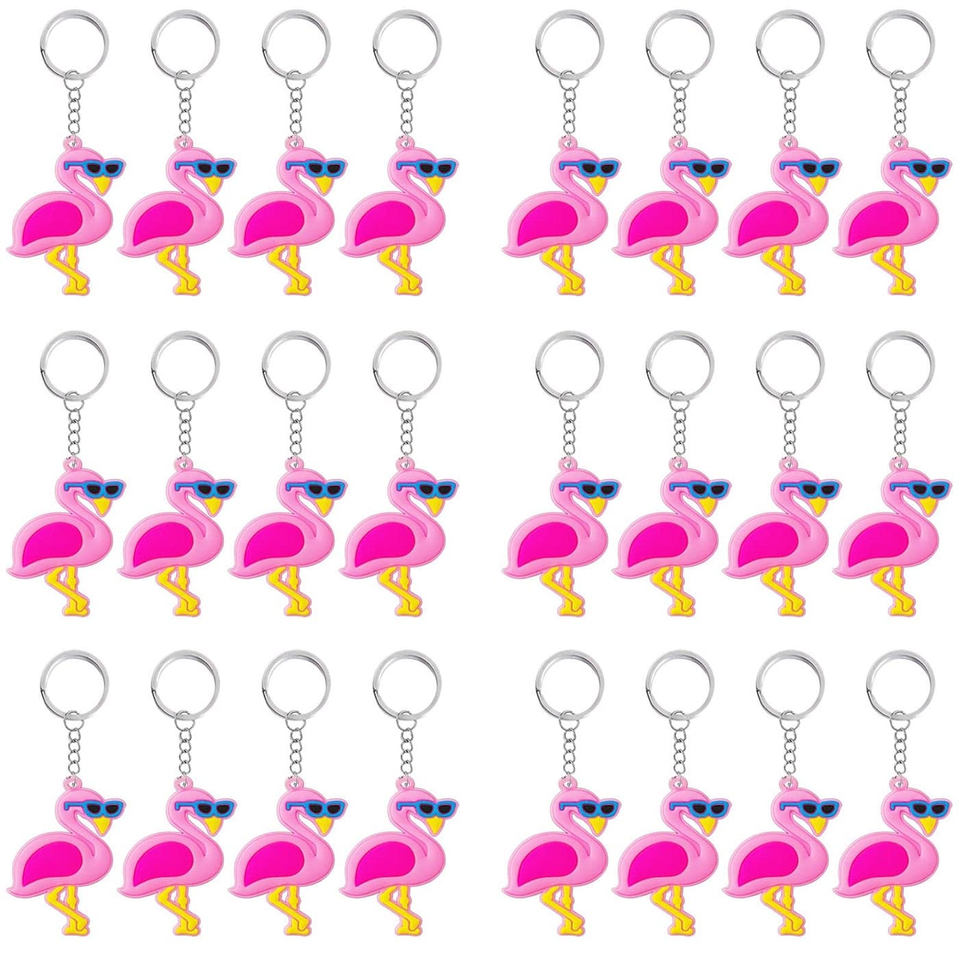 Elecrainbow 24 Pack Pink Flamingo Keyring Pack Party Favor for Flamingo Lover Guest Return Gift Hawaii Themed Party Baby Shower Birthday