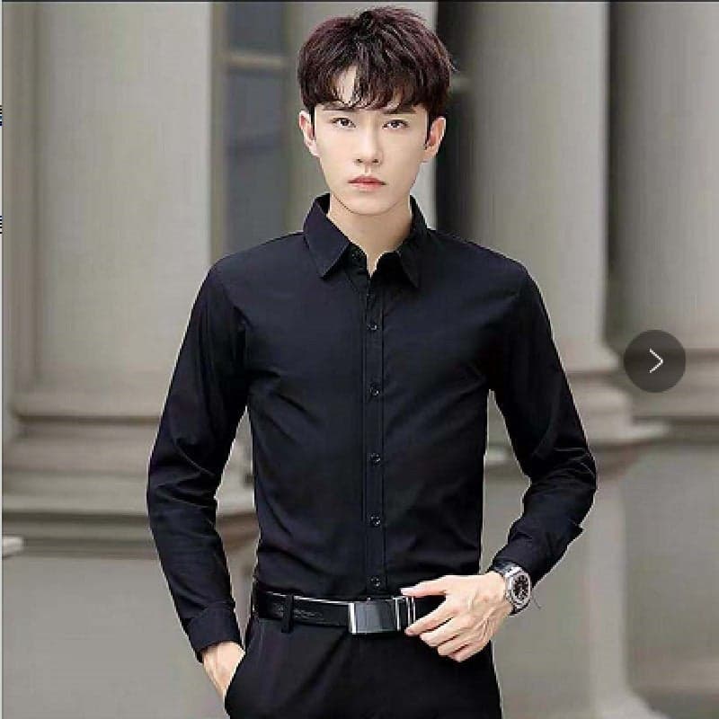 Men'S Summer Business British Shirt Men'S Long Sleeve Slim Korean Style Formal Black Shirt Plus Size Color Non-Ironing Shirt