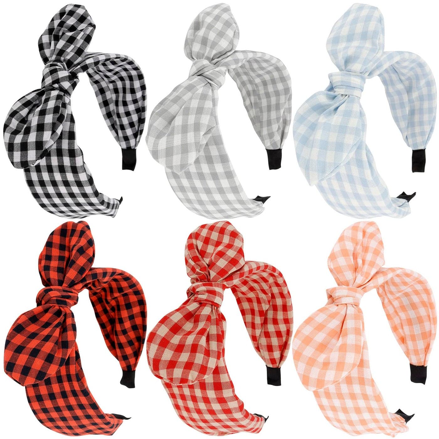 TOBATOBA 6Pcs Plaid Headbands with Bow, Cute Bow Headbands for Women, Knotted Headband Wide Headband, Christmas Headband Hair Accessories for Women Girls, Bunny Ears Headbands Red Headbands Headwraps