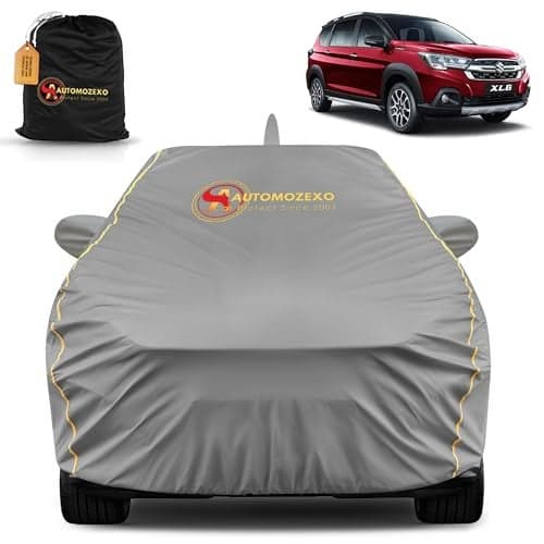 AUTOMOZEXO Maruti Xl6 2025 Back Antenna Models 100% Waterproof Car Cover All Weather Protection, Mirror Pocket, Cotton Layer Triple Stitched Cover, Adjustable Belt Bottom Elastic Secure Fit -Grey