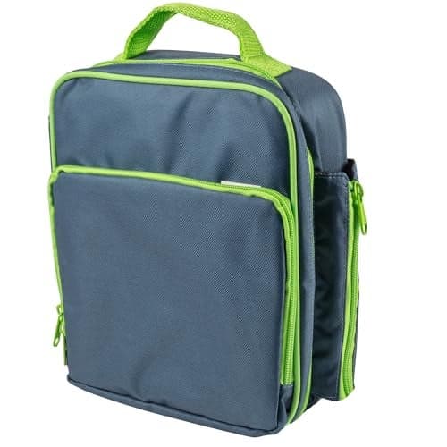 Insulated Lunch Box w Snack Pocket & Water Bottle Holder-Girls or Kids School Lunchbox Tote Keeps Food Hotter or Colder Longer-Reusable Bag Fits Most Bento Boxes Ice Packs Nesting Container-Blue Green