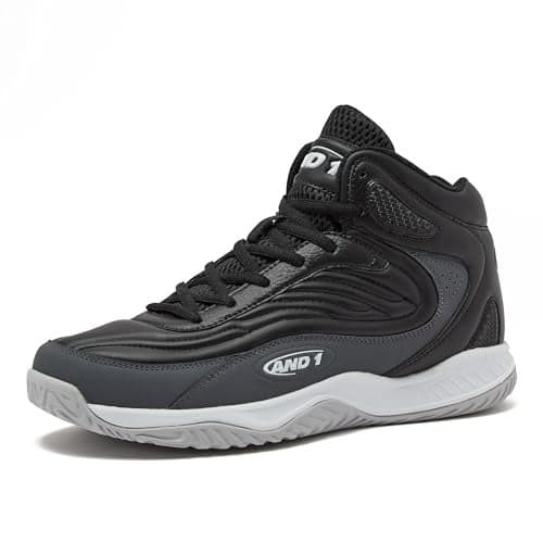 AND1 Pulse 3.0 Basketball Shoes for Men, Indoor or Outdoor, Street or Court Basketball Sneakers Men - Black, Red, or White - Black/White/Light Grey, 9 Medium