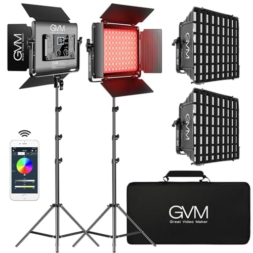 GVM 1000D RGB Led Video Light with 2 Softboxes, Photography Lighting Kit with Bluetooth Control, Full Color Video Lighting Kit with 18 Applicable Scenes, 2 Packs Led Light Panel for Video Shooting