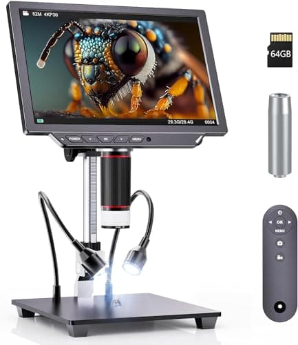 Dcorn 4K Digital Microscope - 2000X Magnification, 10" Coin Microscope with 52MP Camera Sensor, Perfect for Soldering, Electronics Repair,and Full Coin Observation, 64GB Included