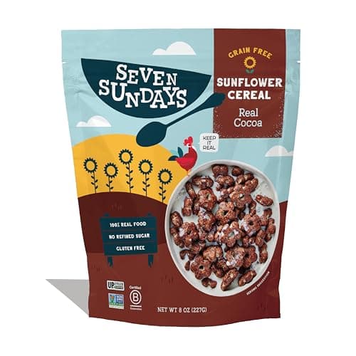 Seven Sundays Sunflower Cereal, Real Cocoa, 8 Oz Bag, Grain & Gluten Free, 5g Upcycled Protein, 1g Added Sugar, Crunchy Chocolate Snack