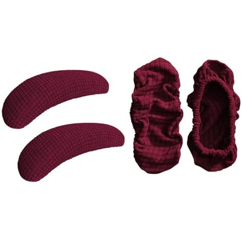 HOKIPO 210gsm Jacquard Water Repellent Armrest Covers for Office Chair (Elastic Style), 1 Pair, Burgundy (AR-5931-BRGN)
