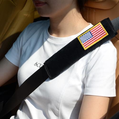 2 Pack Soft Seat Belt Cover Pad with Embroidered Fabric Sticker (Flag-USA) - Comfortable Seatbelt Covers for All Cars and All Ages - Seat Belt Extender Shoulder Pad - Seatbelt Cushion for Backpack