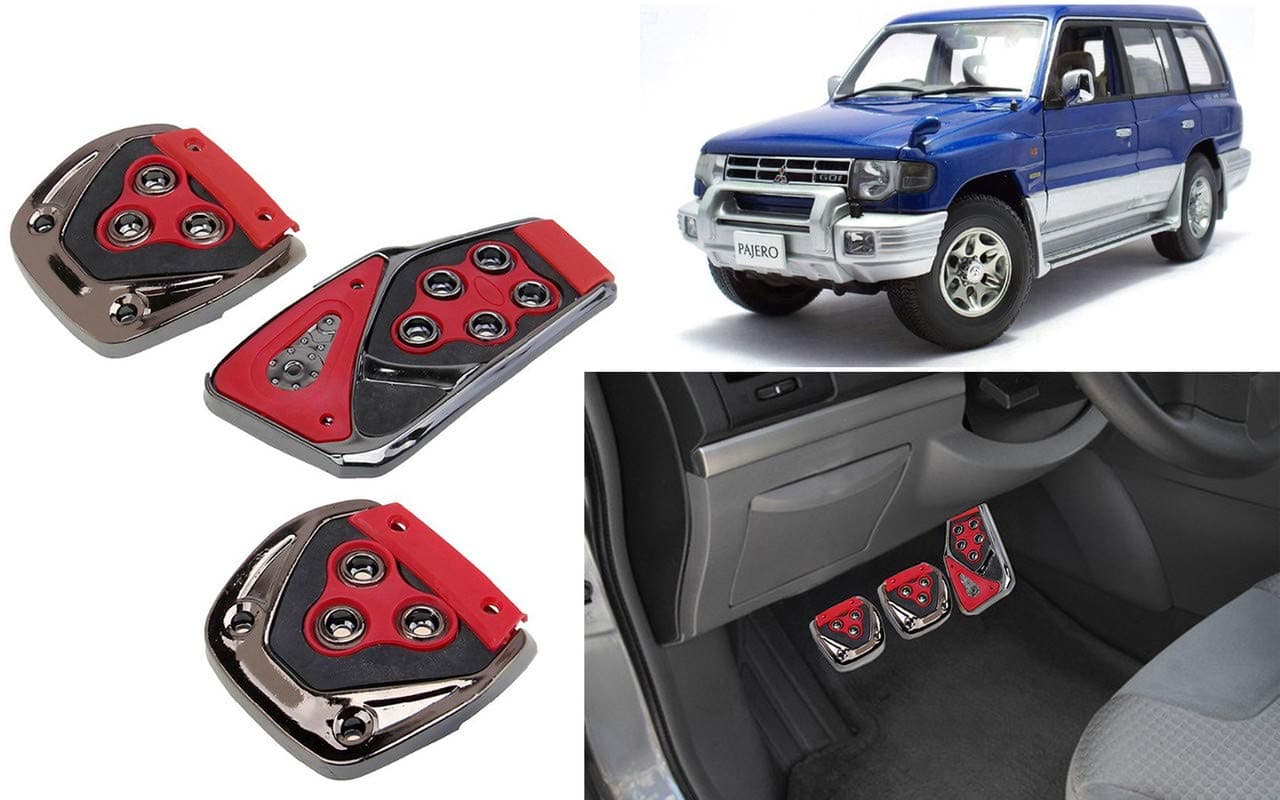 Selifaur - 3 Pcs Red Non-Slip Manual Car Pedals kit Pad Covers Set for Pajero