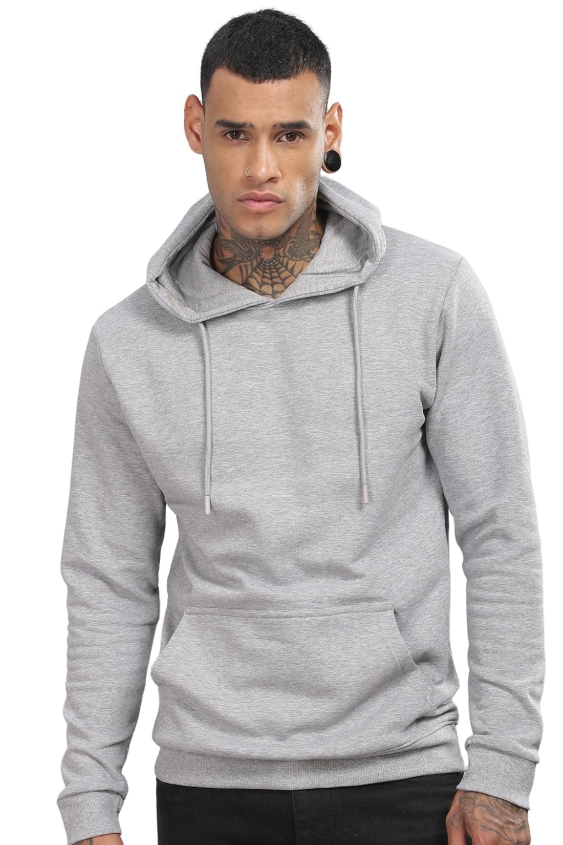 ADRO Men’s Regular Fit 320 GSM Cotton Blend Fleece Hoodie | Soft Feel Heavyweight Sweatshirt with Kangaroo Pocket & Drawstring Hood | H24-M-PLN-GR-M Grey