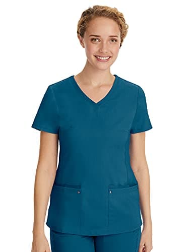 Healing Hands Women's Scrub Top V-Neck with 2 Pockets, 2-Way Stretch, and Yoga Knit Side Panels for Slim Fit - 2245, XL, Caribbean